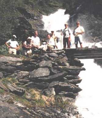 Hiking near mountain waterfalls